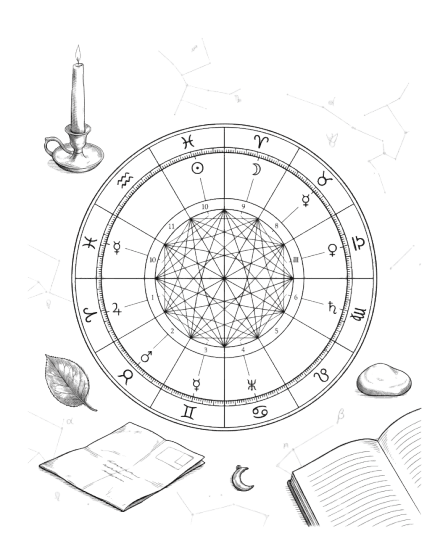 An astrological chart wheel